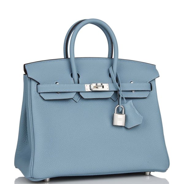 Hermes Birkin 25 Bleu Lin Verso Togo Palladium Hardware For Discount