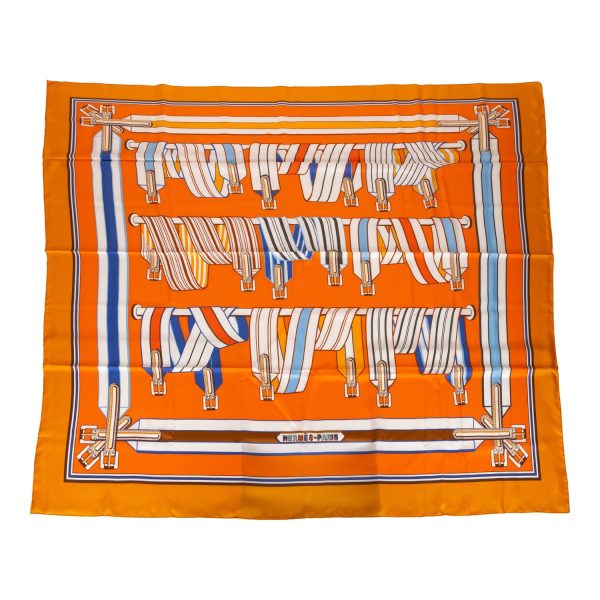 Hermes  Les Sangles Finesse  Curry Giant Silk Shawl Scarf 140cm Sale