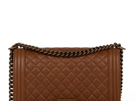 Chanel Large Boy Bag Brown Caviar Antique Gold Hardware Online now