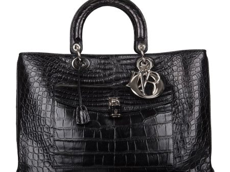 Pre-owned Christian Dior Diorissimo Pocket Tote Black Matte Alligator Silver Hardware Fashion