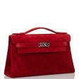 Hermes Kelly Pochette Rouge Vif Doblis Palladium Hardware on Sale