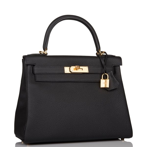 Hermes Kelly Retourne 28 Black Togo Gold Hardware Online now