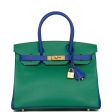 Hermes Special Order (HSS) Birkin 30 Vert Verone and Bleu Electric Epsom Brushed Gold Hardware Online now