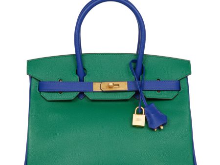 Hermes Special Order (HSS) Birkin 30 Vert Verone and Bleu Electric Epsom Brushed Gold Hardware Online now