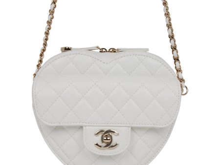 Chanel CC In Love Large Heart Bag White Lambskin Light Gold Hardware Sale