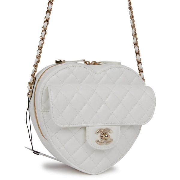 Chanel CC In Love Large Heart Bag White Lambskin Light Gold Hardware Sale