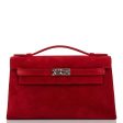 Hermes Kelly Pochette Rouge Vif Doblis Palladium Hardware on Sale