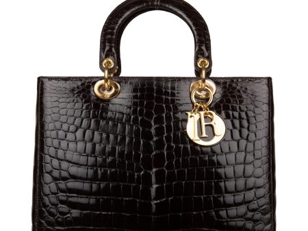 Pre-owned Christian Dior Dark Brown Large Lady Dior Alligator Tote Gold Hardware Online Sale