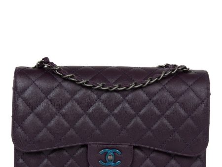 Chanel Jumbo Classic Double Flap Bag Dark Purple Caviar Ruthenium Hardware For Discount