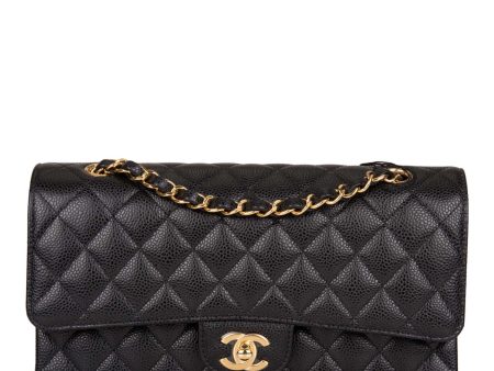 Chanel Black Quilted Caviar Medium Classic Double Flap Bag Gold Hardware Sale