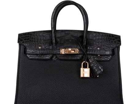 Hermes Birkin 25 Black Matte Alligator and Togo Touch Rose Gold Hardware Supply