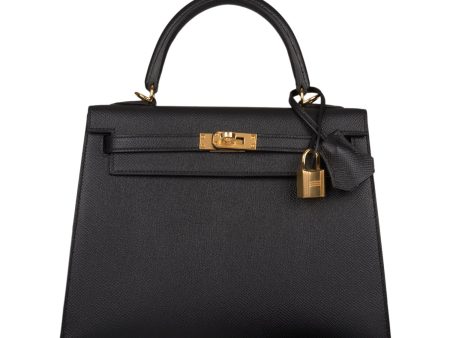 Hermes Black Epsom Sellier Kelly 25cm Gold Hardware For Discount