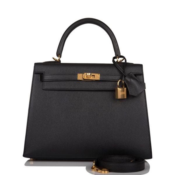 Hermes Black Epsom Sellier Kelly 25cm Gold Hardware For Discount