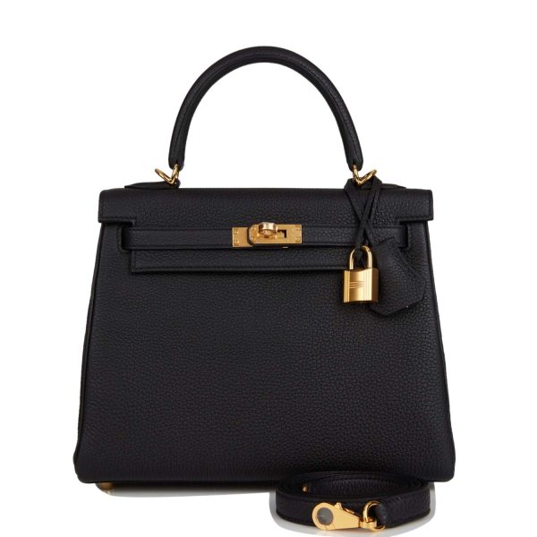 Hermes Kelly Retourne 25 Black Togo Gold Hardware Online now