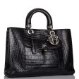 Pre-owned Christian Dior Diorissimo Pocket Tote Black Matte Alligator Silver Hardware Fashion