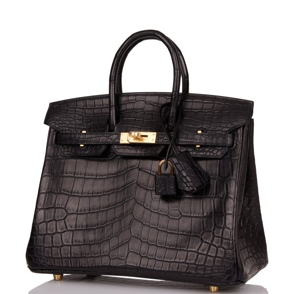 Hermes Birkin 25 Black Matte Niloticus Crocodile Gold Hardware Fashion