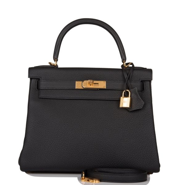 Hermes Kelly Retourne 28 Black Togo Gold Hardware Online now