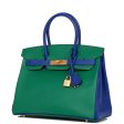 Hermes Special Order (HSS) Birkin 30 Vert Verone and Bleu Electric Epsom Brushed Gold Hardware Online now