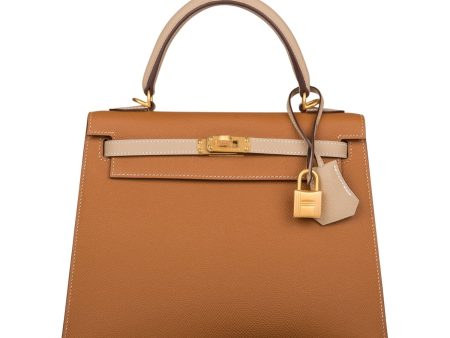 Hermes Special Order (HSS) Kelly Sellier 25 Gold and Trench Epsom Brushed Gold Hardware Sale