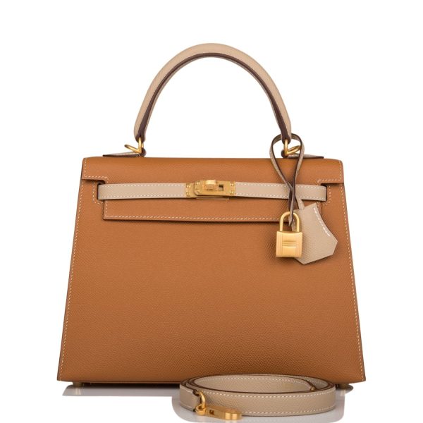 Hermes Special Order (HSS) Kelly Sellier 25 Gold and Trench Epsom Brushed Gold Hardware Sale