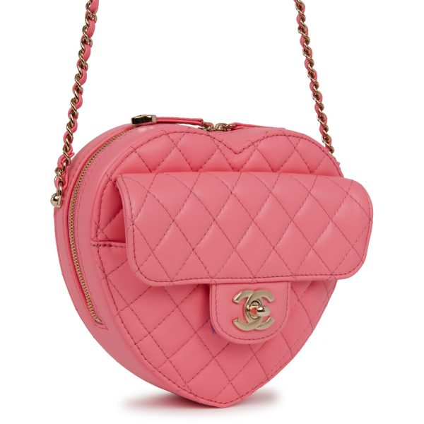 Chanel CC In Love Large Heart Bag Pink Lambskin Light Gold Hardware Online Sale