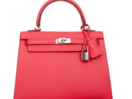 Hermes Kelly Sellier 25 Rose Extreme Epsom Palladium Hardware Online Sale