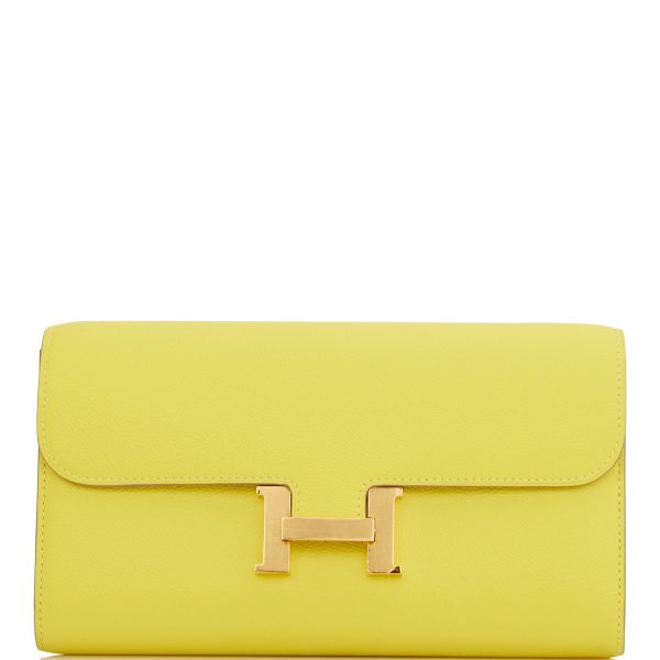 Hermes Constance Wallet To Go Lime Evercolor Gold Hardware Sale