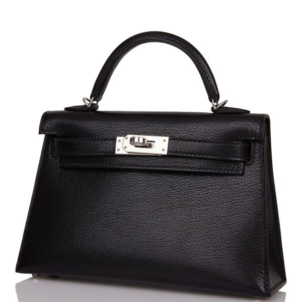 Hermes Kelly Sellier 20 Black Chevre Chamkila Palladium Hardware Hot on Sale