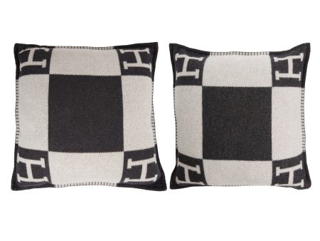 Hermes  Avalon  Ecru and Gris Fonce Signature H Cushion PM Set of Two Discount