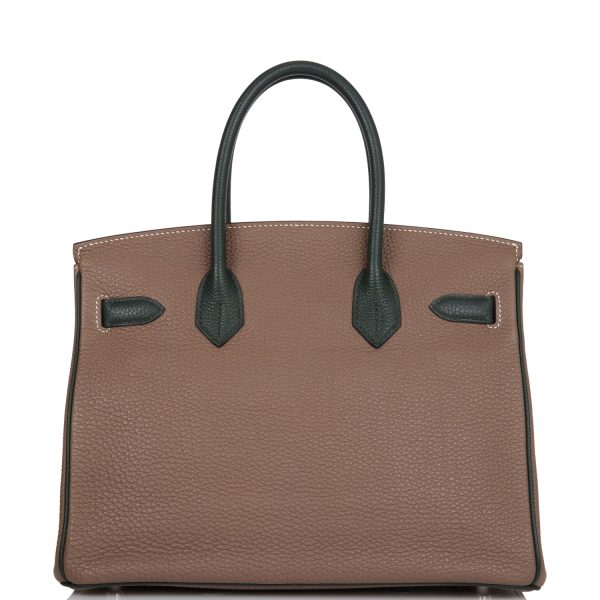 Pre-owned Hermes Special Order (HSS) Birkin 30 Etoupe and Vert Fonce Togo Brushed Palladium Hardware Online