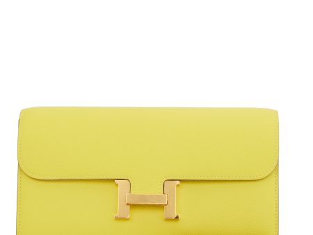 Hermes Constance Wallet To Go Lime Evercolor Gold Hardware Sale