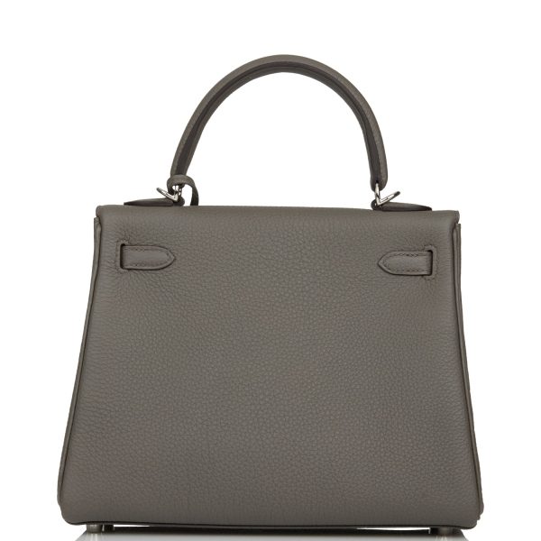 Hermes Kelly Retourne 25 Etain Togo Palladium Hardware Sale