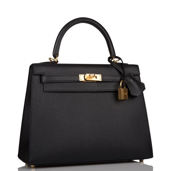 Hermes Black Epsom Sellier Kelly 25cm Gold Hardware For Discount