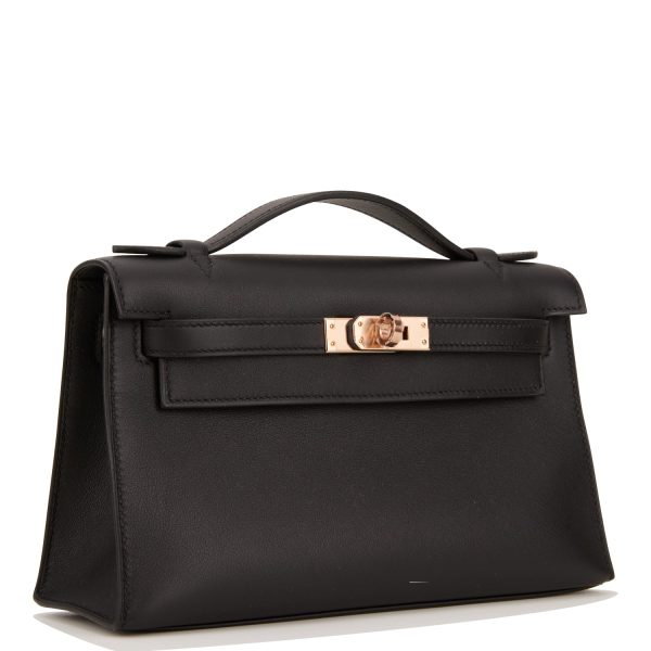 Hermes Kelly Pochette Black Swift Rose Gold Hardware For Discount