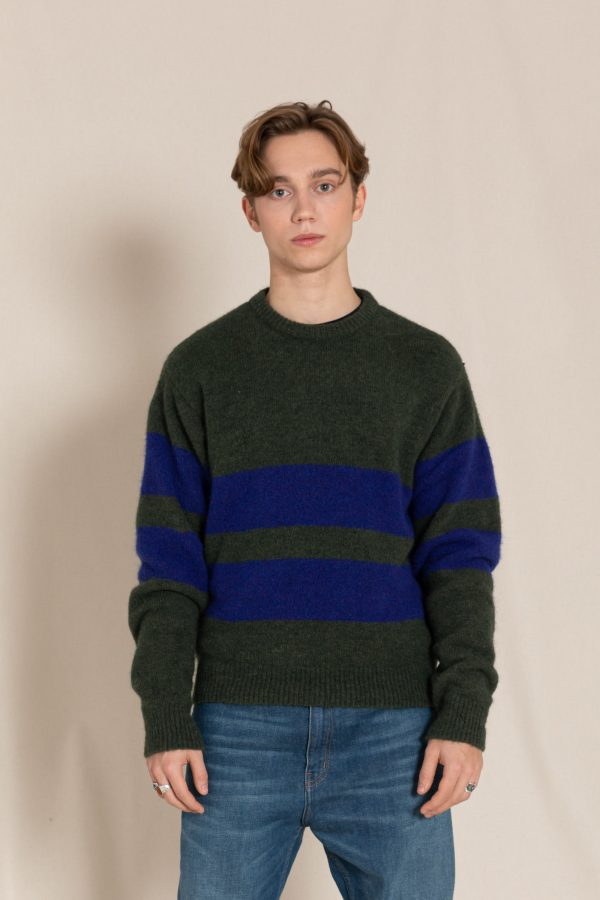 MICHAEL Cedar Green Stripes - Crew Neck Sweater Online Hot Sale