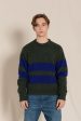 MICHAEL Cedar Green Stripes - Crew Neck Sweater Online Hot Sale