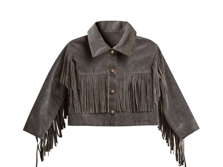 Fringe Jacket Charcoal Hot on Sale