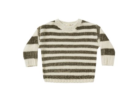 Chenille Sweater Olive Stripe Olive Ivory Online now