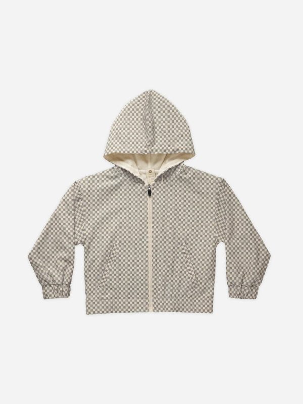 Hooded Windbreaker Grey Micro Check on Sale