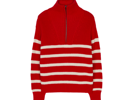 SASHA Red Ecru Stripes - Half Zipped Jumper Hot on Sale