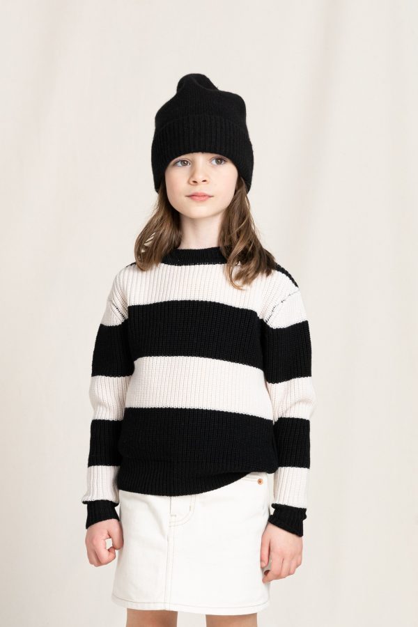 MICHEL Ecru Absolute Black Stripes - Round Neck Jumper Supply