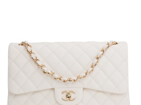 Chanel Jumbo Classic Double Flap Bag White Caviar Light Gold Hardware Online Sale