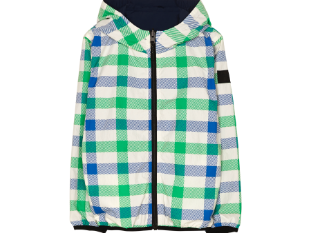 BUCKLEY WIND Navy Blue Checkers - Reversible Hooded Jacket For Sale