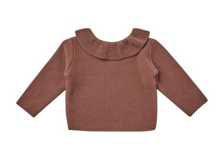 Ruffle Collar Knit Sweater Pecan Discount