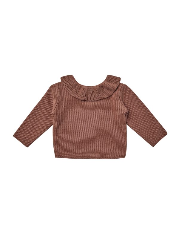 Ruffle Collar Knit Sweater Pecan Discount