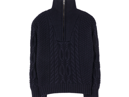 SASHA Navy Cable - Half Zipped Sweater on Sale