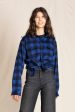 NEW DUSK Electric Blue Checkers - Wool Long Sleeve Shirt For Cheap