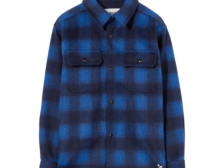 NEW DUSK Electric Blue Checkers - Wool Long Sleeve Shirt For Cheap