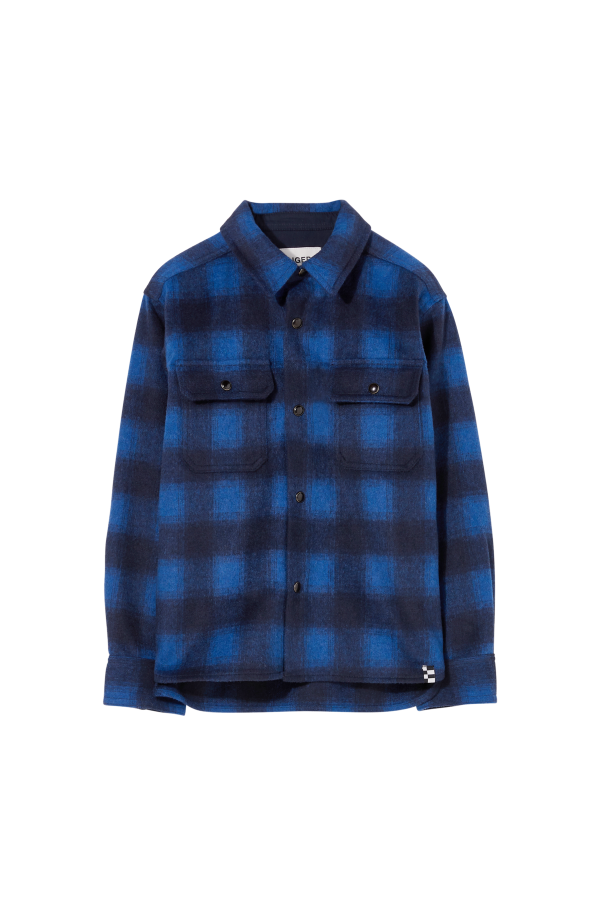 NEW DUSK Electric Blue Checkers - Wool Long Sleeve Shirt For Cheap