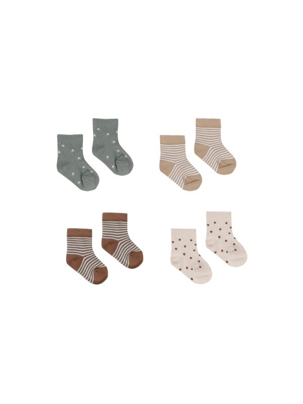 Printed Socks, Set Of 4 Latte Stripe, Stars, Dots, Sienna+Sky Stripe Online Sale